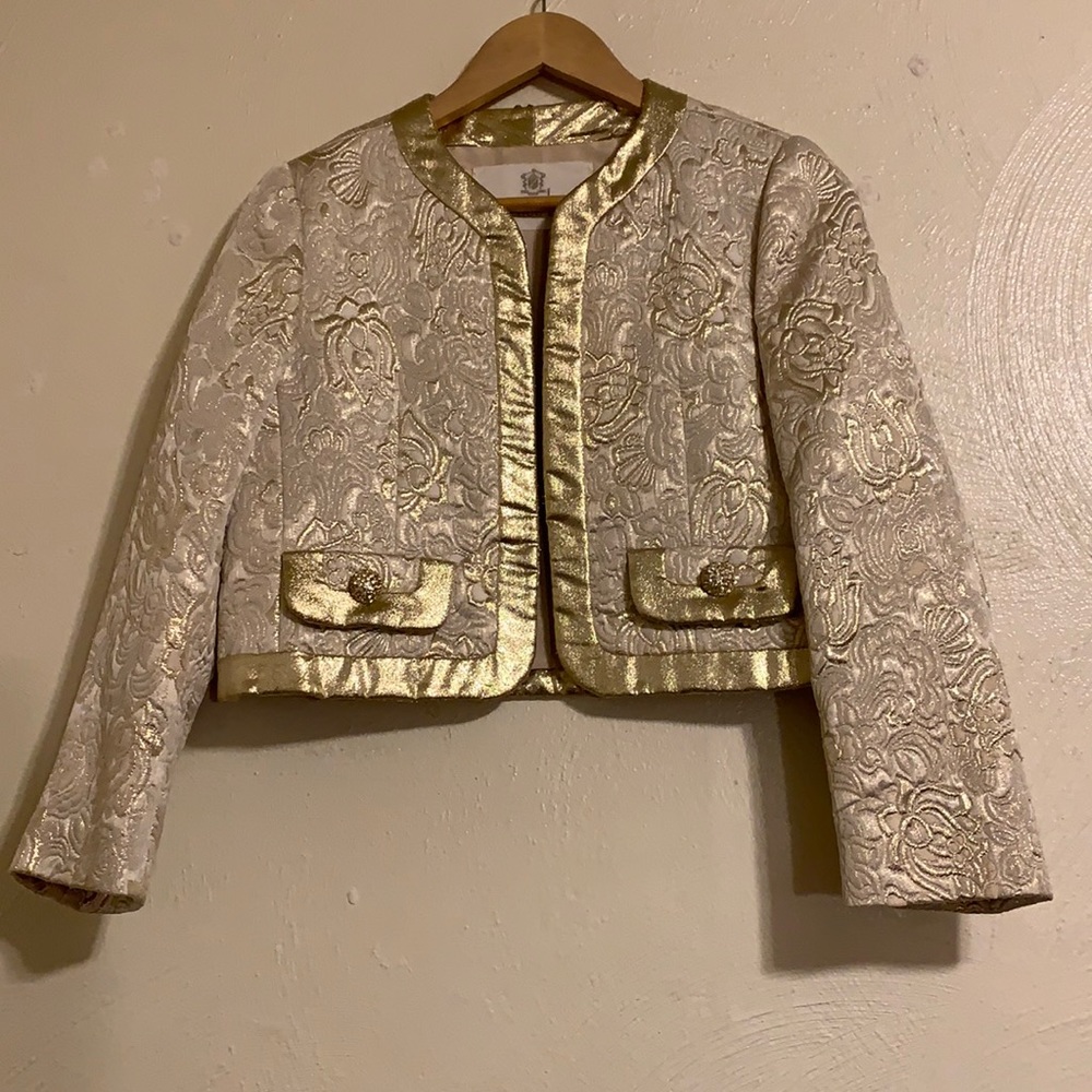 Beautiful Vintage Florence Lustig Cream & Gold Blazer Sz 6